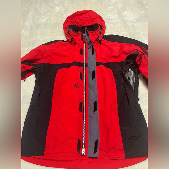 Obermeyer ATC Red & Black Ski Snowboard Jacket Mens Sz M Hood Zip Pockets lined - Picture 6 of 16